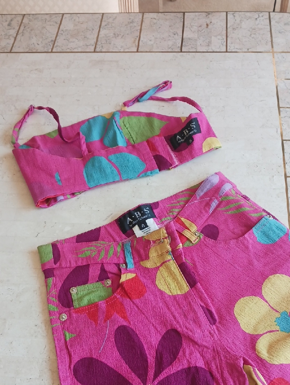 Vintage/Allen B Schwartz - pants & top set,,summer floral design, sz4 / NEW - Picture 4 of 16
